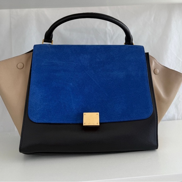 Celine trapeze Blue and Black/beige Satchel with Geometric Elegance - Picture 1 of 15